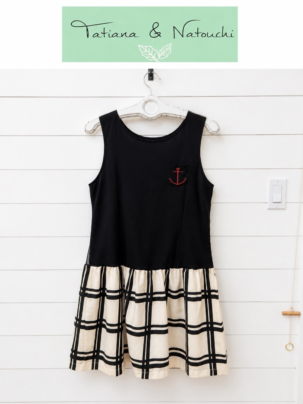 Tatiana & Natouchi Sleeveless Plaid Dress – Black & Cream – Size M